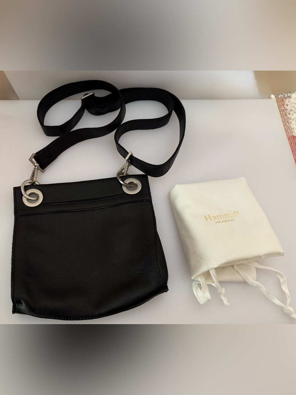 Hammitt Black Leather Shoulder Bag with Silver Studs and Red Zip - Picture 2 of 3
